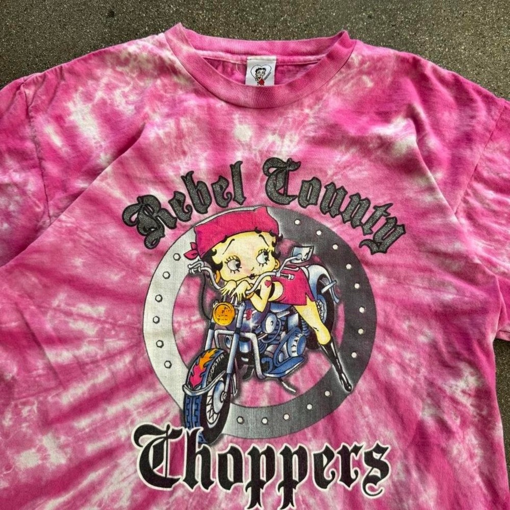 Betty Boop Rebel County Choppers Pink Tie Dye Biker Graphic Tee Sz XL